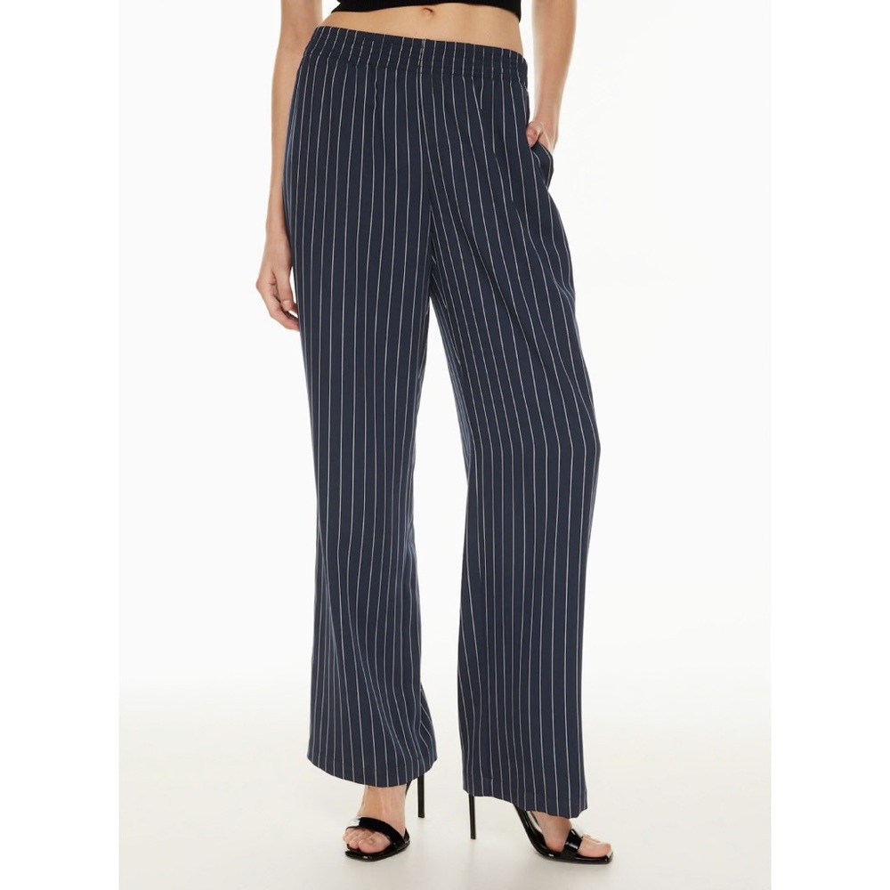BABATON “Tribute” Pinstripe Wide-Leg Pants Navy Trousers S